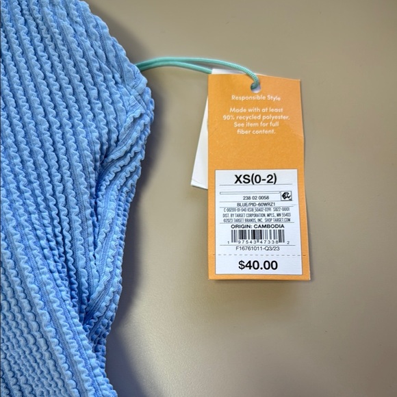 Kona Sol Blue Ribbed One Piece Swimsuit - Picture 4 of 9